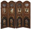 FRENCH PAINTED HARDWOOD FOUR-PANEL ROOM DIVIDERS / FLOOR SCREENS, LOT OF TWO,