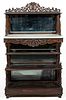 VICTORIAN CARVED ROSEWOOD MIRRORED ETAGERE,
