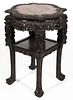 ASIAN CARVED TEAKWOOD MARBLE-TOP PLANT / FERN STAND,