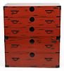 JAPANESE RED-LACQUER TANSU CHEST,