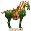 CHINESE TANG DYNASTY-STYLE EARTHENWARE / REDWARE LARGE HORSE FIGURE,