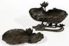 JAPANESE MEIJI BRONZE LOTUS FORM ARTIST ARTICLES, LOT OF TWO,