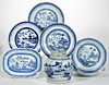 CHINESE EXPORT PORCELAIN BLUE AND WHITE CANTON TABLE ARTICLES, LOT OF SEVEN,