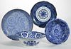 CHINESE / JAPANESE EXPORT BLUE AND WHITE PORCELAIN TABLE ARTICLES, LOT OF FOUR,