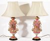 CONTINENTAL PORCELAIN HAND-PAINTED PAIR OF LAMPS, 