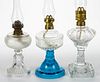 ASSORTED PATTERN MINIATURE STAND LAMPS, LOT OF THREE,