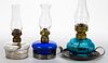 ASSORTED PATTERN EMBOSSED NAMED MINIATURE FINGER LAMPS, LOT OF THREE,