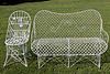 ASSORTED VICTORIAN PAINTED WIRE GARDEN SEATING, LOT OF TWO, 