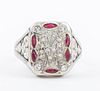 Vintage 14K White Gold Ruby & Diamond Ring