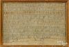 Silk on linen sampler, wrought by Sally Freeman, b. 1790, 9 1/2'' x 14''.