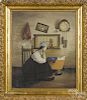 Primitive interior of a mother, signed W. G.Stewart 1920, 17'' x 13 3/4''.