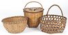Three assorted woven baskets, likely Shaker, largest - 10 1/4'' h., 11'' dia.