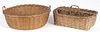 Two early woven baskets, likely Shaker, 4 1/4'' h., 13'' w. and 4'' h., 11 1/2'' w.