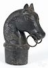 Cast iron horse head hitching post finial, late 19th c., 12 3/4'' h.