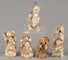 Five Japanese carved ivory netsukes.