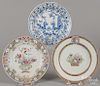 Three Chinese export porcelain plates, 18th c., 8 3/4'' - 9'' dia.