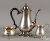 Lunt sterling silver teapot, together with a creamer and sugar, by Poole, 19.4 ozt.