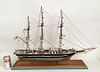 Folk Art Three Masted Clipper Ship Model