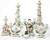 CONTINENTAL PORCELAIN HAND-PAINTED FIGURAL CANDLESTICKS, LOT OF SIX, 