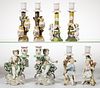 GERMAN PORCELAIN HAND-PAINTED FIGURAL CANDLESTICK PAIRS, LOT OF FOUR, 