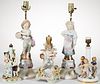 GERMAN PORCELAIN HAND-PAINTED FIGURAL LAMP BASES, LOT OF FOUR, 