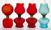 ASSORTED SATIN GLASS MINIATURE LAMPS, LOT OF FOUR,