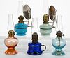 ASSORTED PATTERN MINIATURE LAMPS, LOT OF FIVE,