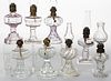 ASSORTED PATTERN MINIATURE STAND LAMPS, LOT OF EIGHT,