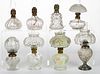 ASSORTED PATTERN MINIATURE LAMPS AND FONTS, LOT OF EIGHT,