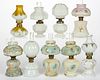 ASSORTED PATTERN OPAQUE GLASS MINIATURE LAMPS, LOT OF NINE,