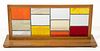MODERN OAK AND STAINED GLASS WINDOW PANE,