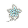 Platinum 14ctw Diamond Turquoise Large Brooch Pin