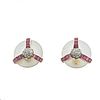 18k Gold Diamond Ruby Frosted Crystal Earrings