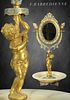 19th C. Ferdinand Barbedienne Champleve Enamel Bronze & Marble Figural Table Mirror