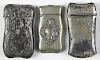 Three German silver match vesta safes, one with a heavily embossed art nouveau woman