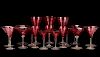 Group of Cranberry & Clear Swirl Glasses, Steuben