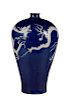 Chinese Cobalt Blue Gazed Meiping w/Incised Dragon