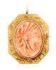 Vintage 14k Gold & Coral Cameo Brooch Pendant
