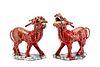 Pair of Chinese Red Glazed Qilin Figures, Marked