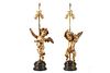 Pair of Continental Giltwood Cherub Table Lamps