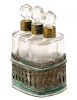 Set of Three Glass Perfumes in Gilt Metal Holder