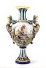 Large Hand Painted Majolica Urn with Harpy Handles