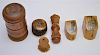 6 pc MAUCHLINE WARE & VEGETABLE IVORY SEWING ITEMS