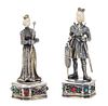 A Pair of German Parcel-Gilt Silver Figures of a Knight and Lady, Maker's Mark IES, Late 19th Century, both dressed in Renaissan