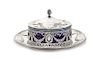 * A German Silver and Cobalt Glass Covered Caviar Dish, , circular with bound reeded rim, the border and cover chased with ribbo
