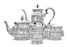 A German Silver Four-Piece Tea and Coffee Set, Gebruder Deyhle, Schwabisch Gmund, 19th Century, comprising a teapot, coffee pot,