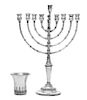 An Israeli Hanukkah Lamp and Similar Kiddush Cup, 2nd Half 20th Century, the lamp on a domed circular base applied with bands of