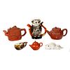 Group of Three Chinese Earthenware Teapots and Other Ceramics.