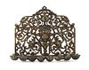 A Bronze Hanukkah Lamp, Probably Italian, 19th Century and Later, the openwork arched backplate formed of scrolling acanthus and