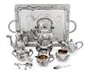 A Chinese Export Silver Seven-Piece Tea and Coffee Set and Matching Tray, Zee Wo, Shanghai, Late 19th/Early 20th Century, compri